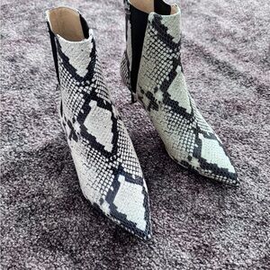 Joie Black and White Ankle Booties Snakeskin Print